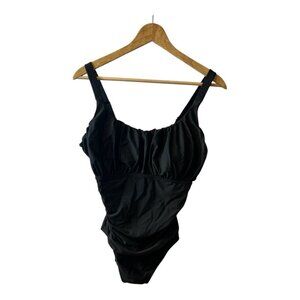 Women’s Black One Piece Swimsuit Size XL Shirred Front Tummy Control Minimizer